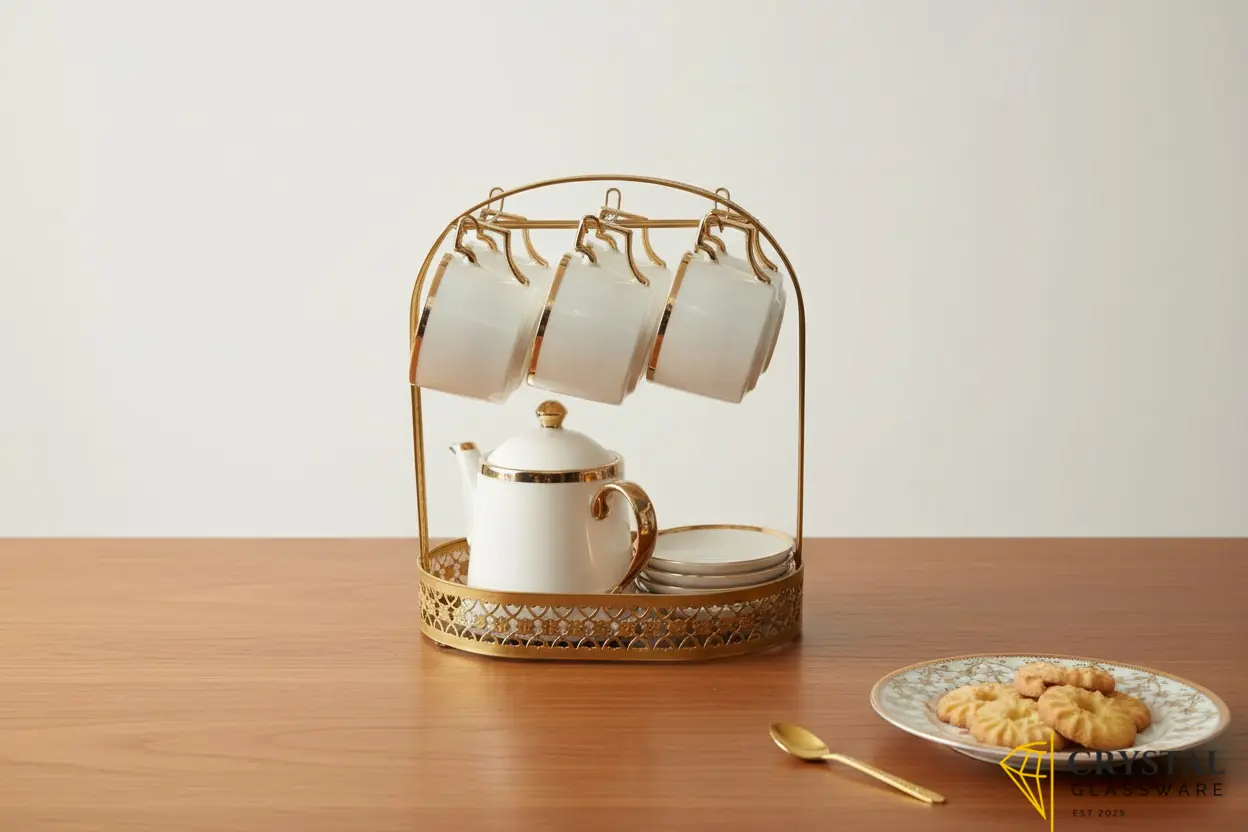 Fine Ceramic Tea Pot Set Luxury Porcelain Tea Set with Metal Holder